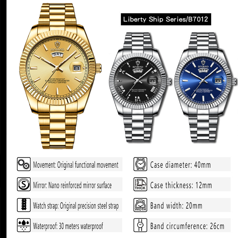 Binbond b7012 moda masculina n - Rolex Watch Datejust avaliação e preço