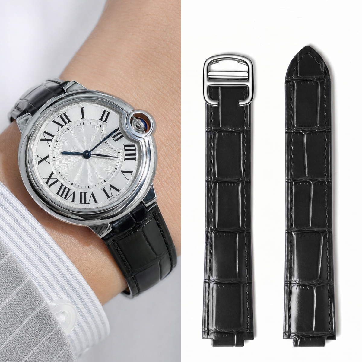 Pulseira de couro com ponta co - Cartier Watch Ballon Bleu avaliação e preço